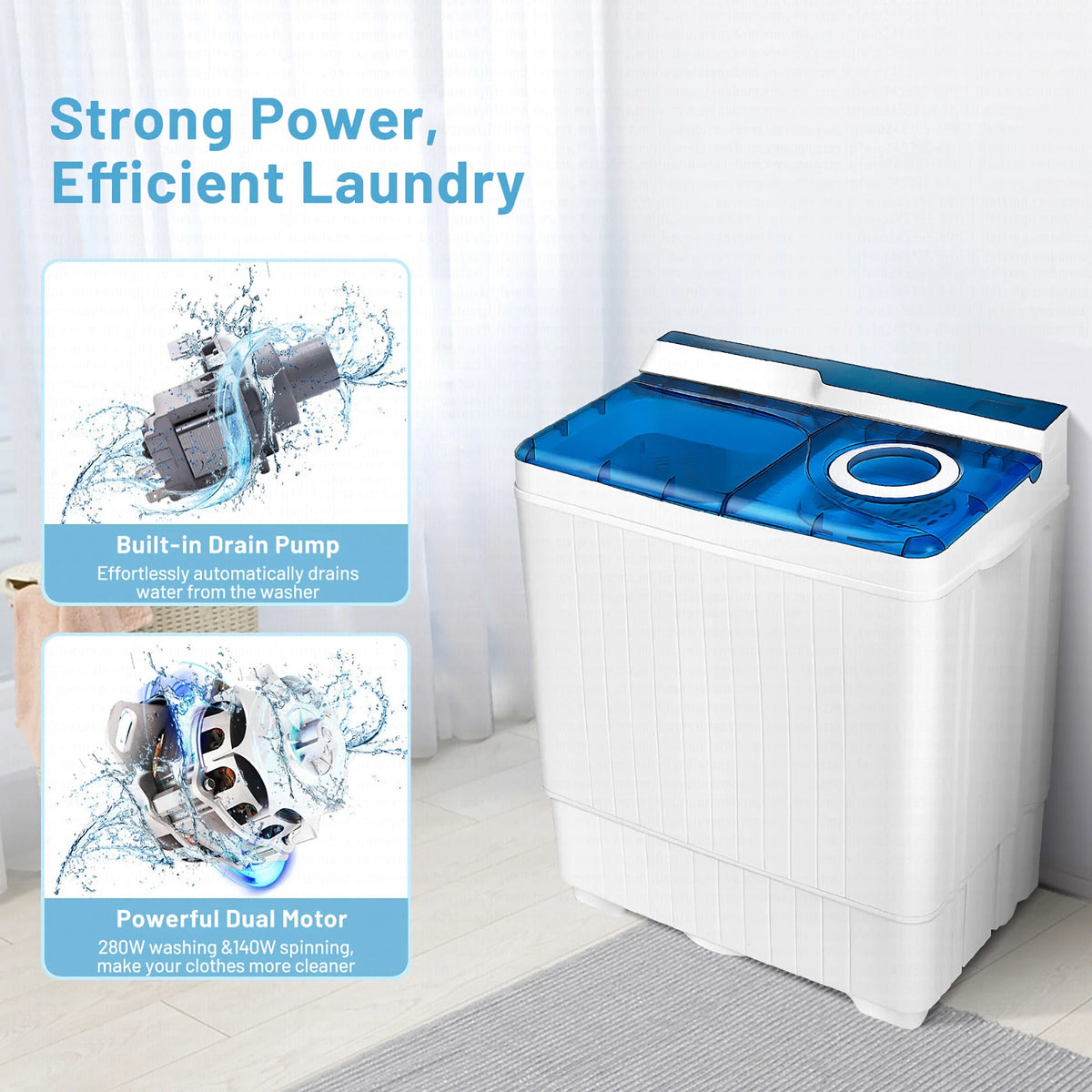 Costway 26lbs Portable Semi-automatic Washing Machine W/Built-in Drain Pump Grey