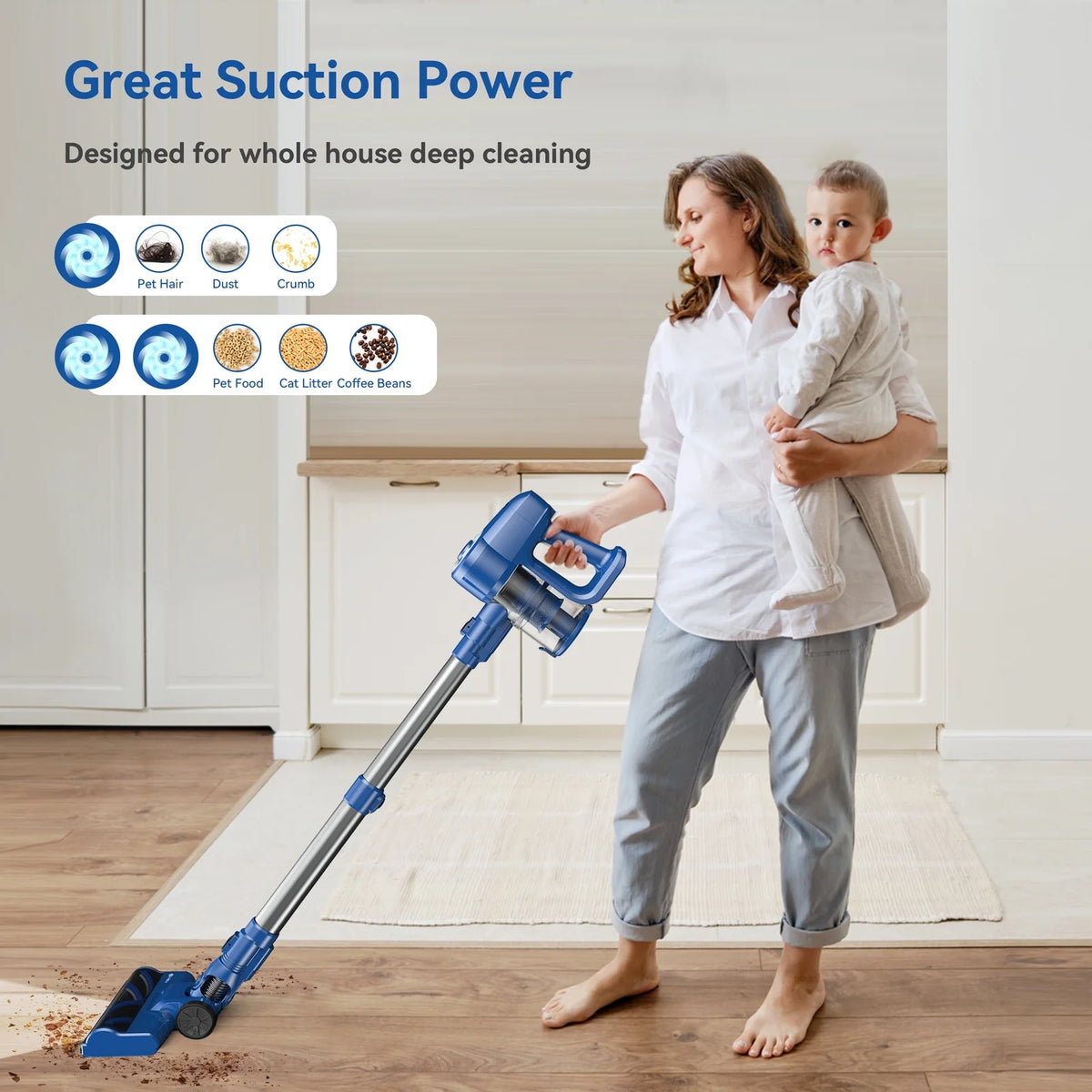 UMLo Cordless Vacuum Cleaner, 6-in-1 Stick Vacuum with 2200 mAh Battery for Home Carpet Hardwood Floor Pet Hair, N3S
