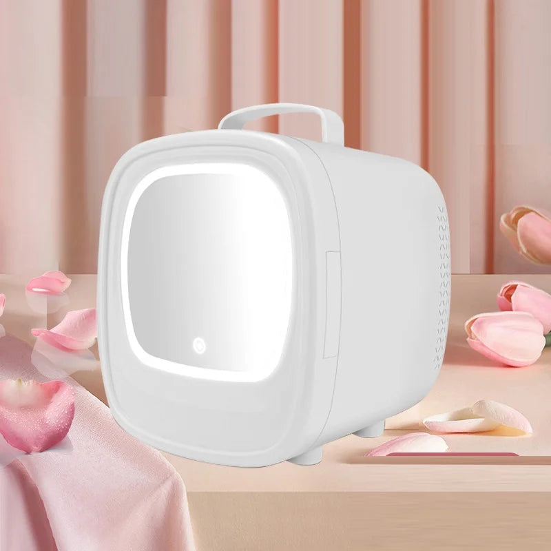 6L Beauty Mini Fridge Skincare Refrigerator with Touch Screen Led Makeup Mirror for Car Skincare Cosmetics Blue