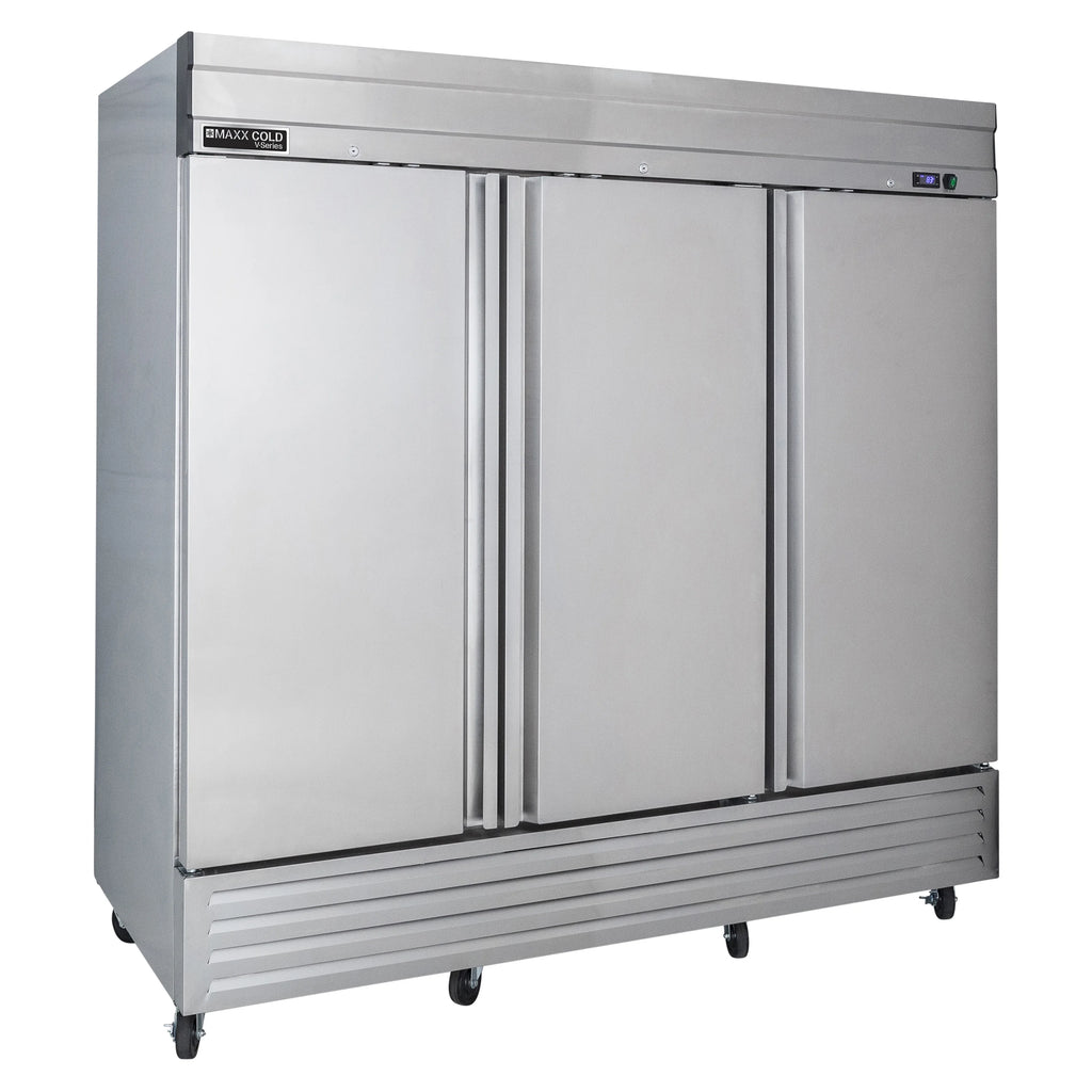 Maxx Cold V-Series 3 Door Reach-In Freezer, Bottom Mount, 81"W, 65 cu. ft. Storage Capacity, in Stainless Steel (MVF-72FDHC)