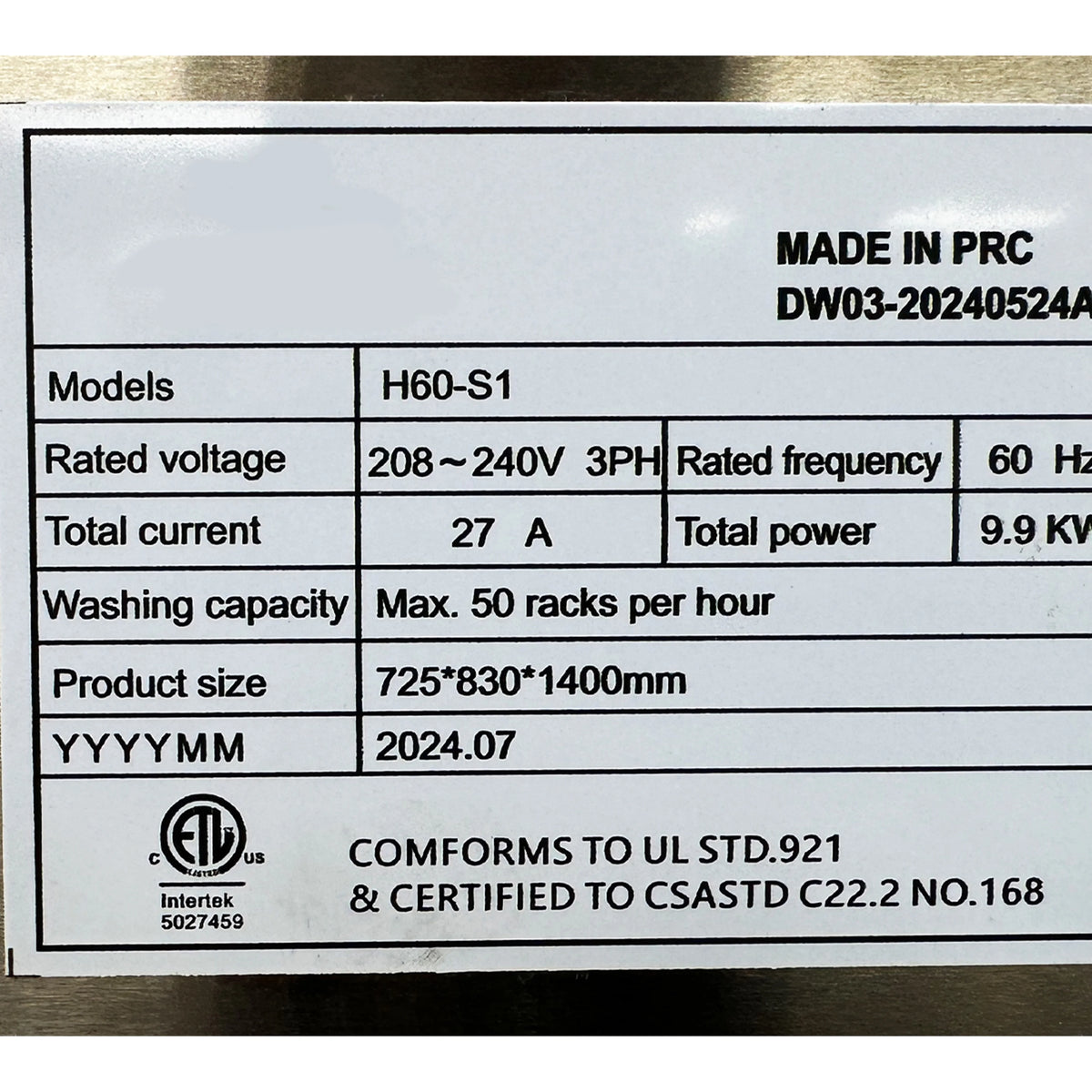 NSF 28 in. Single Rack Door Type Dishwasher, High Temp with Booster, 3-phrase 240V Freestanding Washer