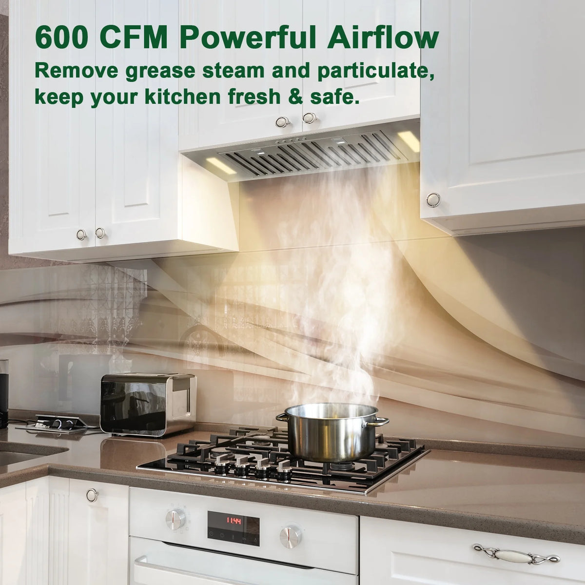 Range Hood Insert/Built-in 30 Inch, 6'' Duct 3-Speeds 600 CFM Stainless Steel Vent Hood with LED Lights and Dishwasher Safe Filters