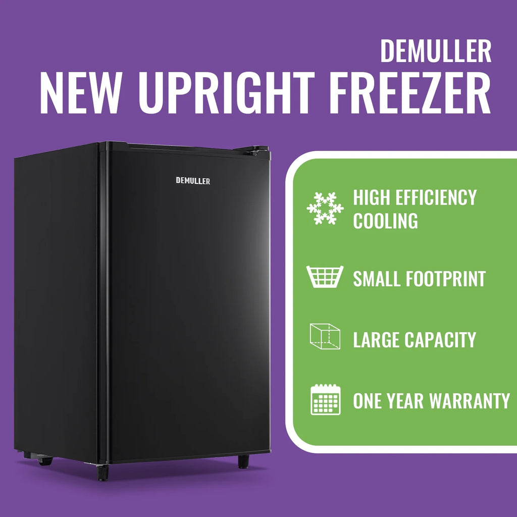 DEMULLER Upright Freezer 3.2 Cu. ft Front Door Freezer Compact Adjustable Thermostat Silver