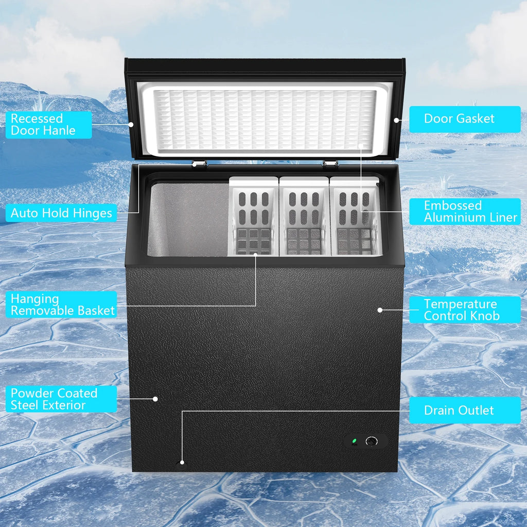 KNDKO 7.0 cu.ft. Chest Freezer with Adjustable Temperature, Free Standing Top Open Door Compact Freezer with Removable Basket for Kitchen/Home/Bar/Garage/Office