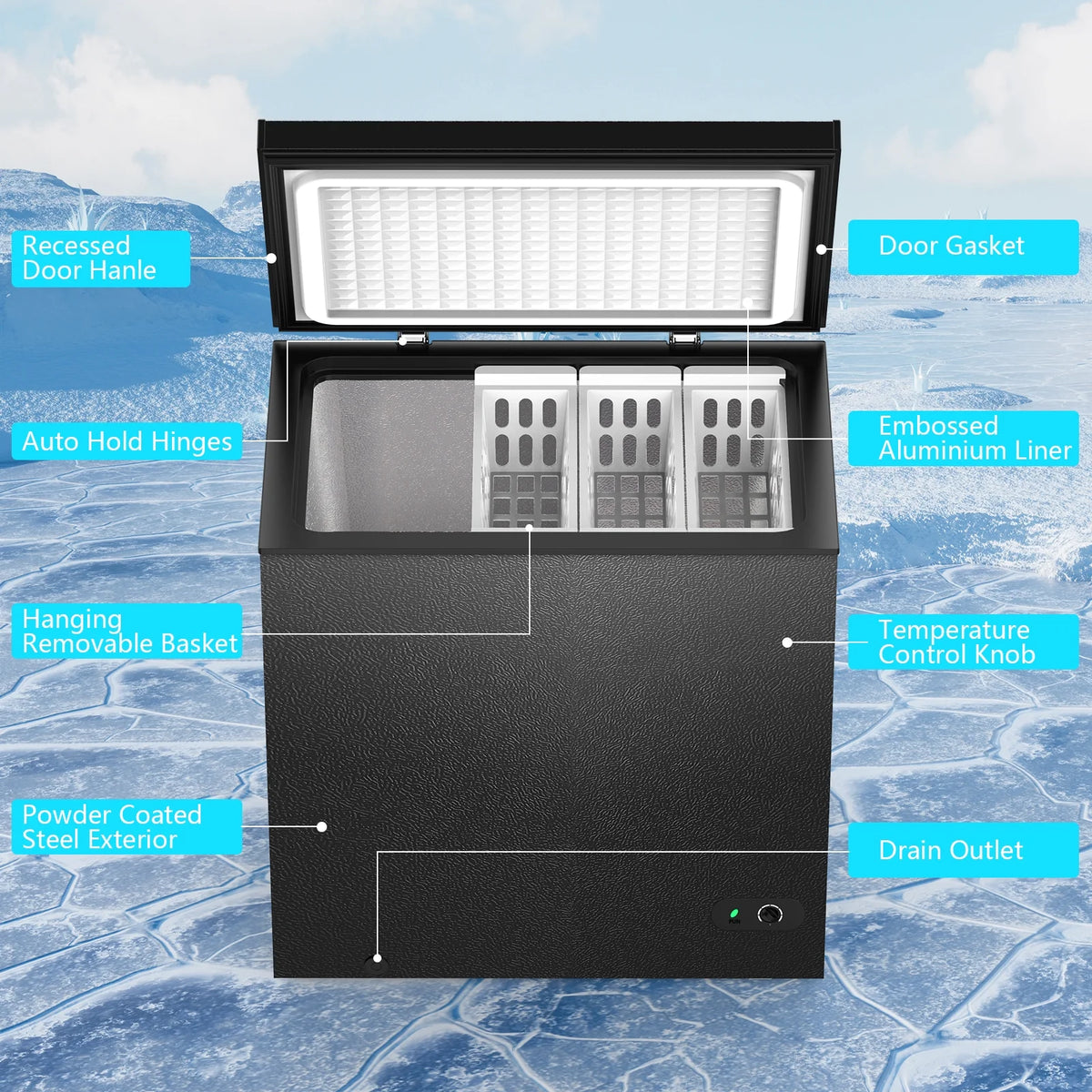KNDKO 7.0 cu.ft. Chest Freezer with Adjustable Temperature, Free Standing Top Open Door Compact Freezer with Removable Basket for Kitchen/Home/Bar/Garage/Office