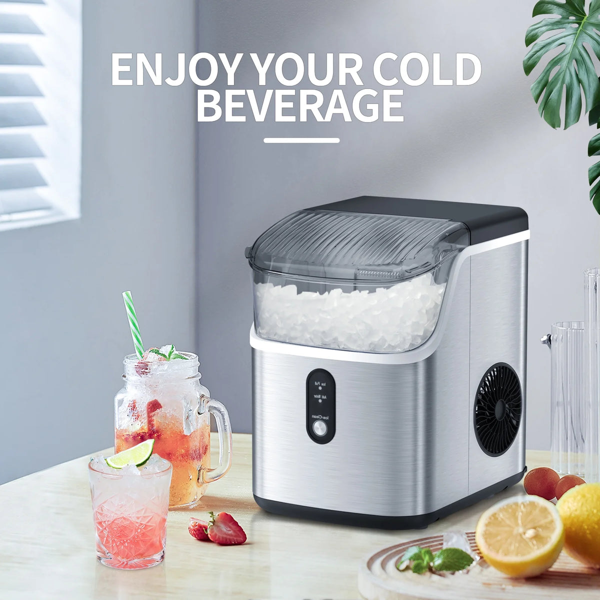 Moifoi Nugget Ice Maker Countertop, Portable Ice Machine with Self-Cleaning Function, 35lbs/24H, Easy Operation, Silver