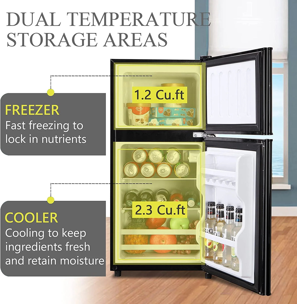 GGTB 3.0 Cu.ft Two Door Small Refrigerator with Freezer, Compact Retro Mini Refrigerator for Dorm, Office, Bar, RV, Bedroom, Red