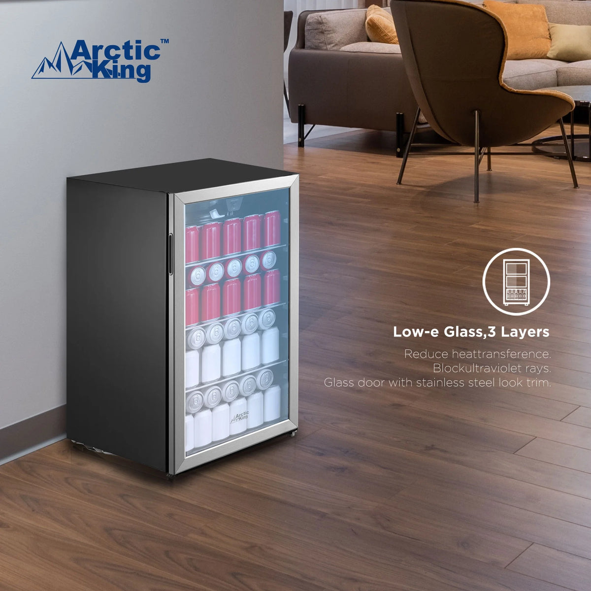 Arctic King 115-Can Beverage Fridge & Cooler, Stainless Steel Look, ARV115B1AST