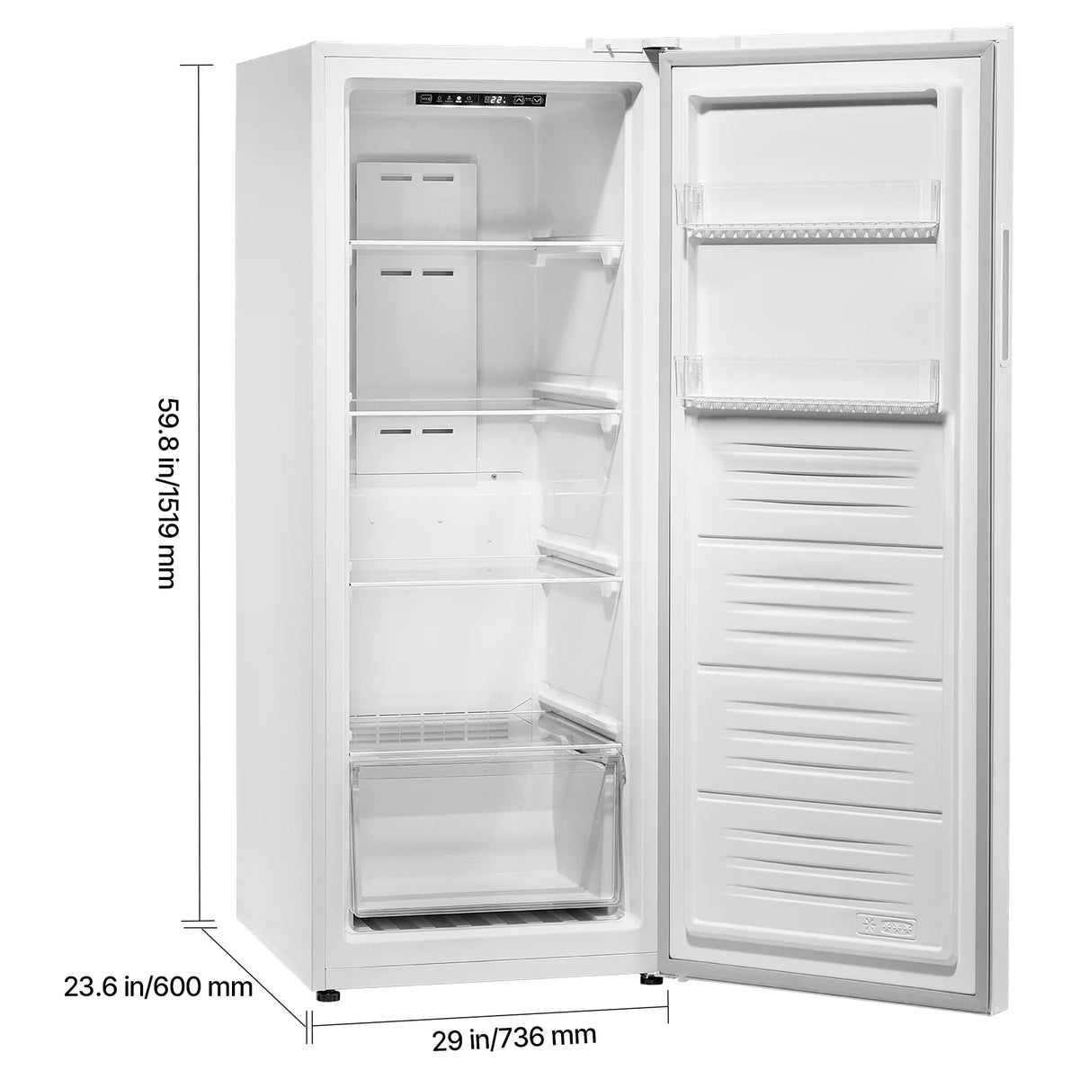 KFFKFF Convertible Upright Freezer/Refrigerator, 11 Cu.Ft Frost-Free Unit with Temperature Control, Reversible Door, Adjustable Shelves, and LED Lighting for Home, Office, or Garage