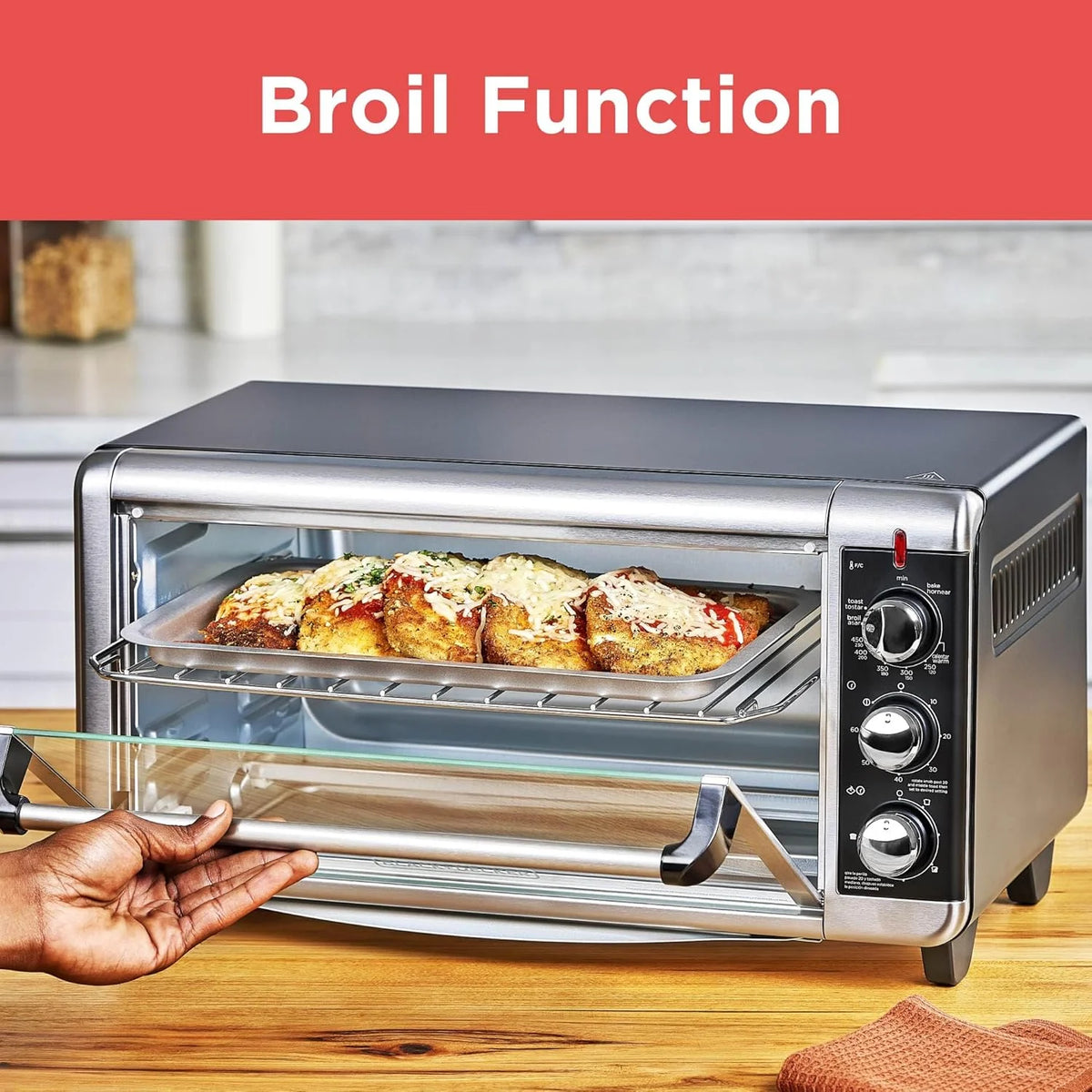 8-Slice Extra Wide Convection Toaster Oven, Fits 9"x13" Oven Pans and 12" Pizza, Bake, Toast, Broil, and Keep Warm Functions, Countertop Compact Design with Stainless Steel Finish
