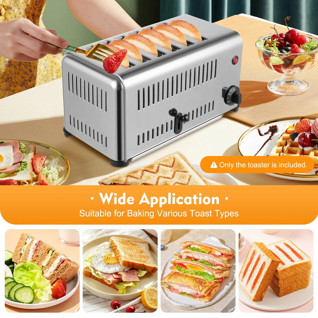 6-Slice Stainless Steel Toaster, 1680W High-Power with Adjustable Timing, Wide Slots, and Easy-to-Clean Design for Perfect Toast Every Time