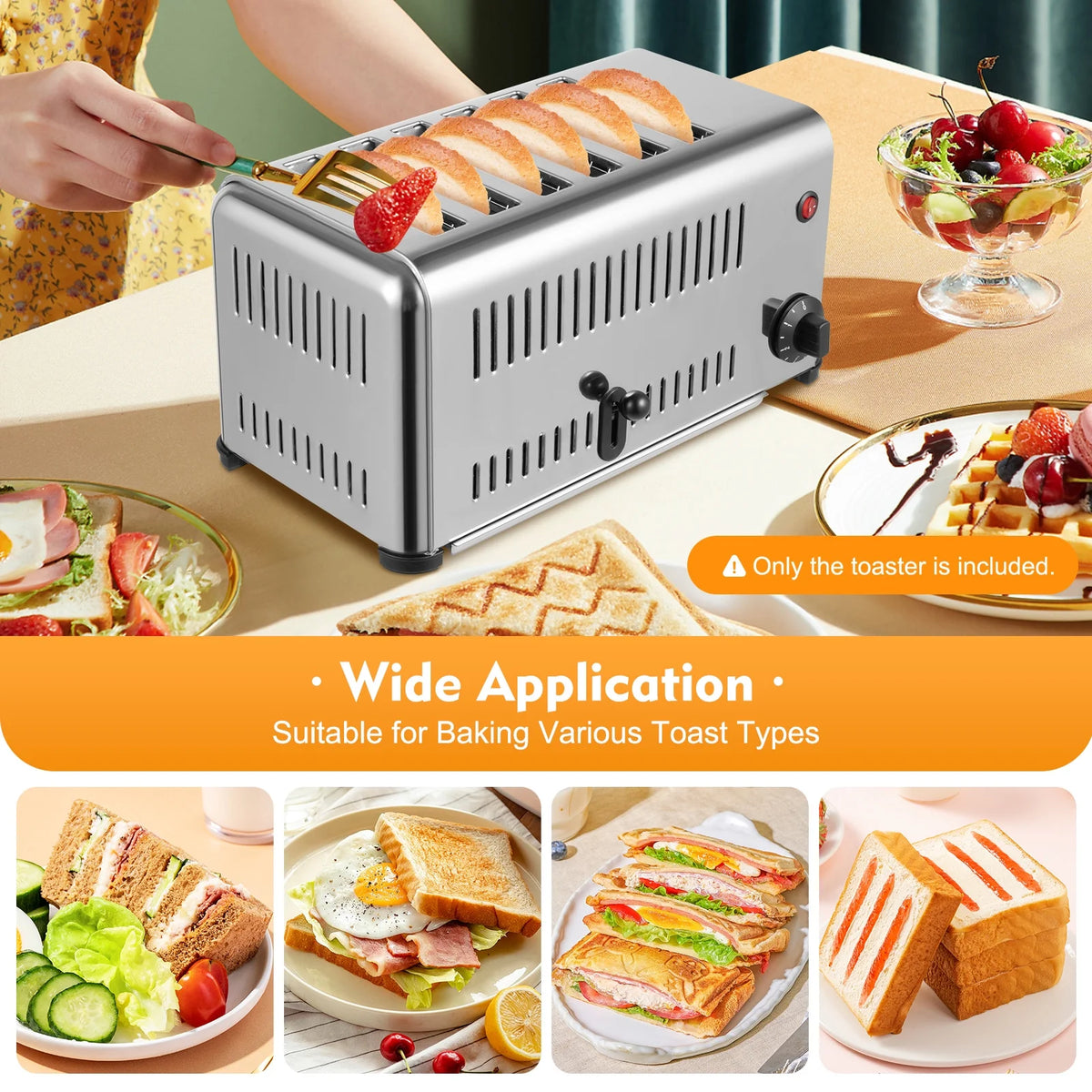 6-Slice Stainless Steel Toaster, 1680W High-Power with Adjustable Timing, Wide Slots, and Easy-to-Clean Design for Perfect Toast Every Time