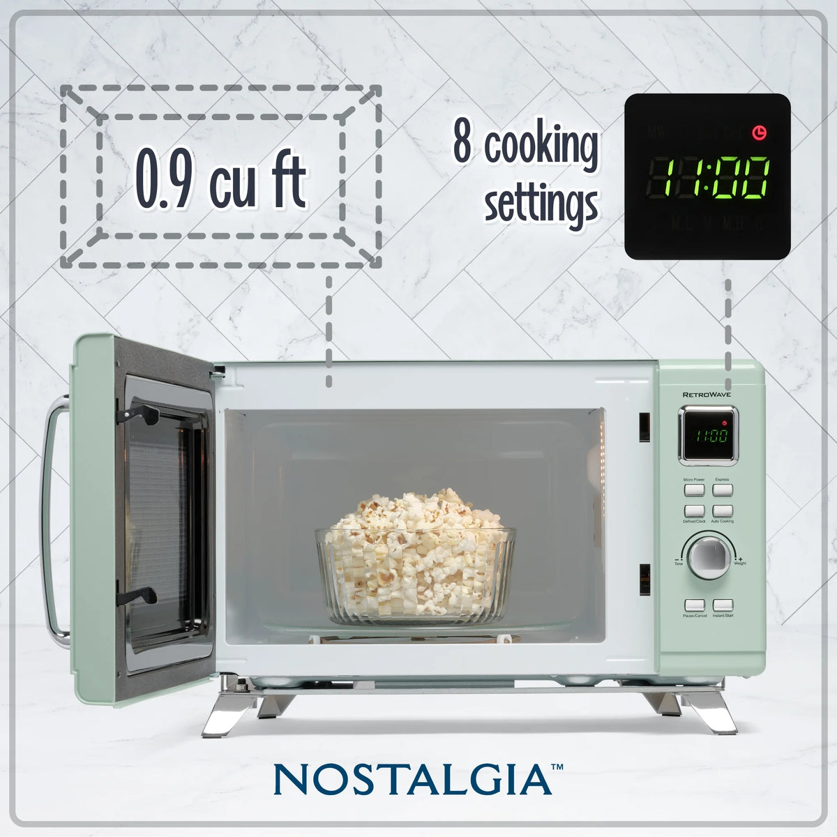 Nostalgia Mid-Century Retro 0.9 Cu. Ft. 900-Watt Microwave Oven, Black