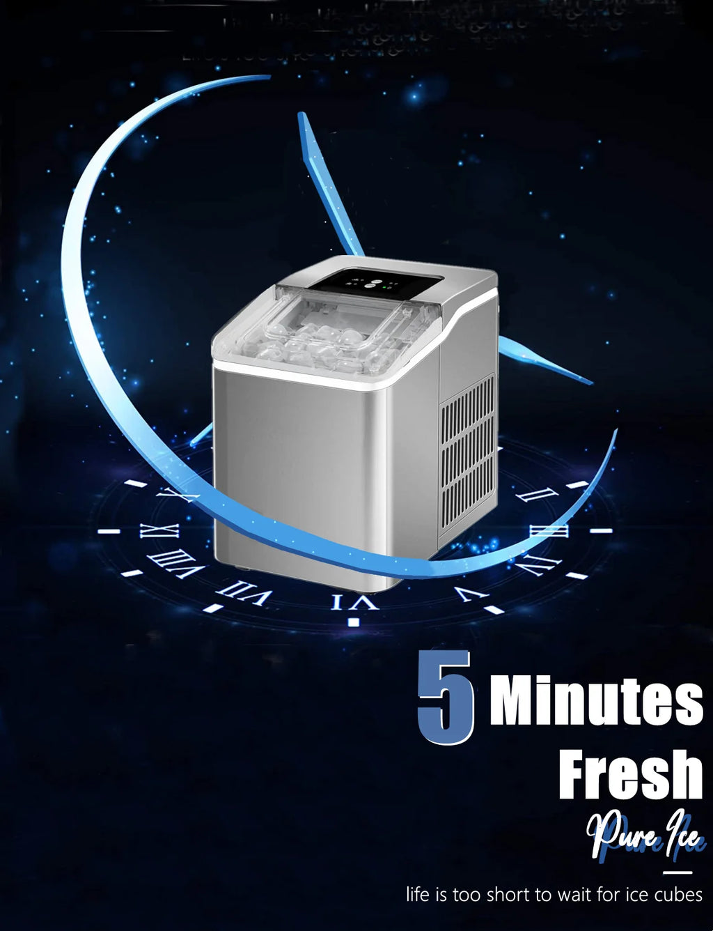 Ice Maker Countertop 2 Ice Sizes, 30 lbs Bullet Ice in 24H, Self-Clean, 9 Cubes in 5 Mins, FOHERE