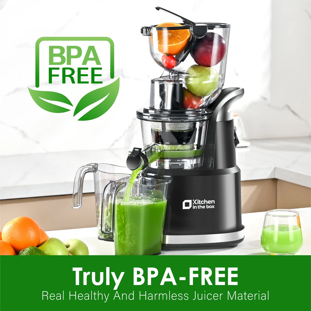 Kitchen in the Box Cold Press Juicer Machines With 3.26" Wide Feed Chute, Slow Masticating Juicer Machine for Whole Fruits and Vegetables, BPA-Free, High Juice Yield Juicer Maker (Silver)