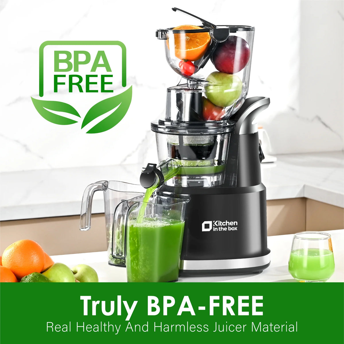 Kitchen in the Box Cold Press Juicer Machines With 3.26" Wide Feed Chute, Slow Masticating Juicer Machine for Whole Fruits and Vegetables, BPA-Free, High Juice Yield Juicer Maker (Silver)