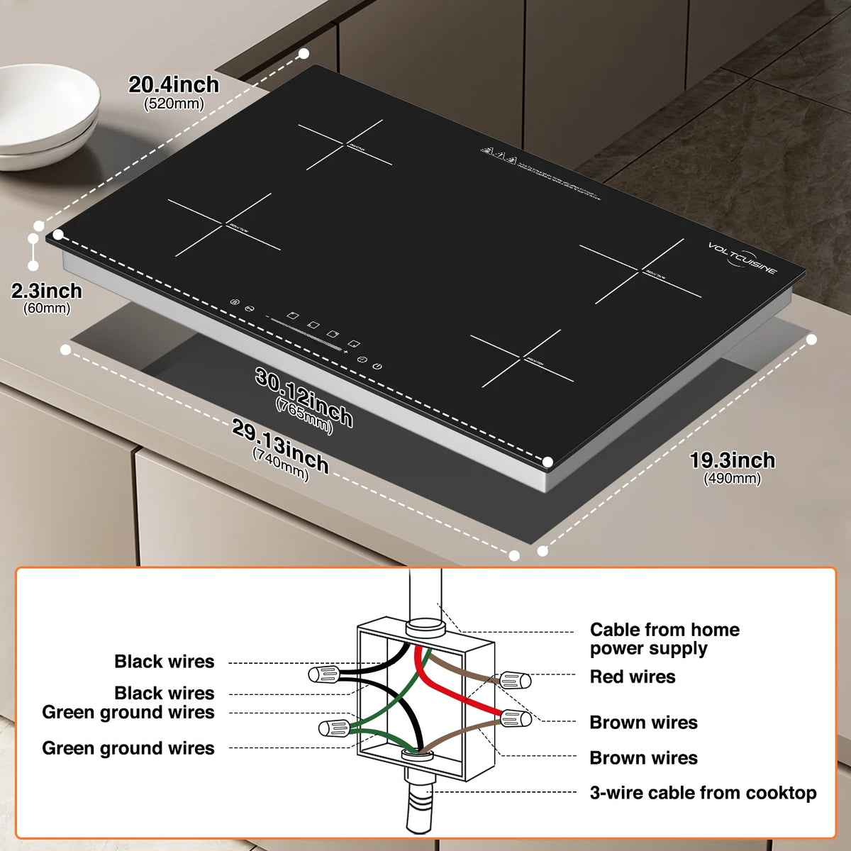 VoltCuisine Double/Dual Induction Cooktop 2 Burner, Shatter-proof Flat Glass Top, 9 Heat Settings, LED Touch Display with Child Safety Lock & Overheat Protection