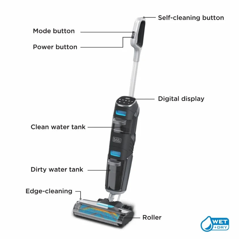 BLACK+DECKER Vacuum + Wash Duo Multi-Surface Cordless with Accessories, BXUVXA01