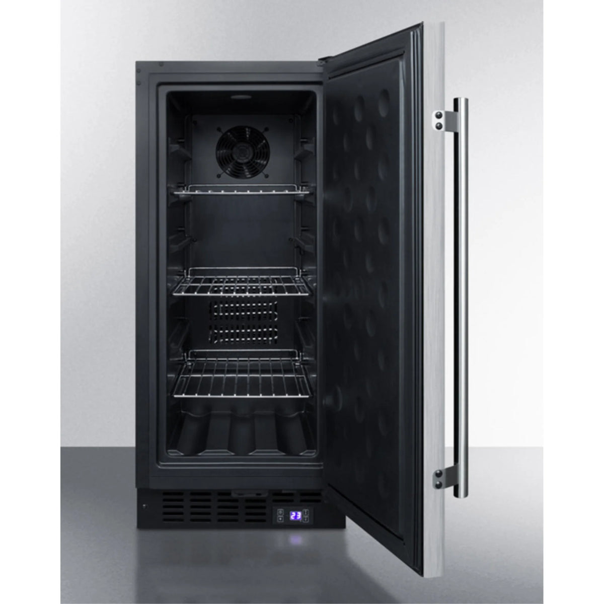 15" wide frost-free freezer for built-in or freestanding use, with integrated door frame to accept overlay panels