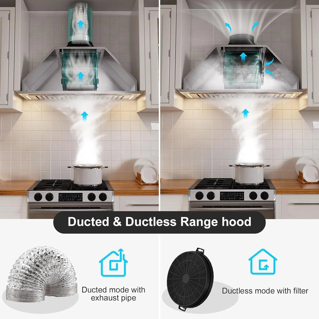 Brano 36-Inch Built-in Range Hood Insert , Voice/Gesture/Touch Control, 900 CFM, 4-Speed, Ducted/Ductless, Adjustable Lights