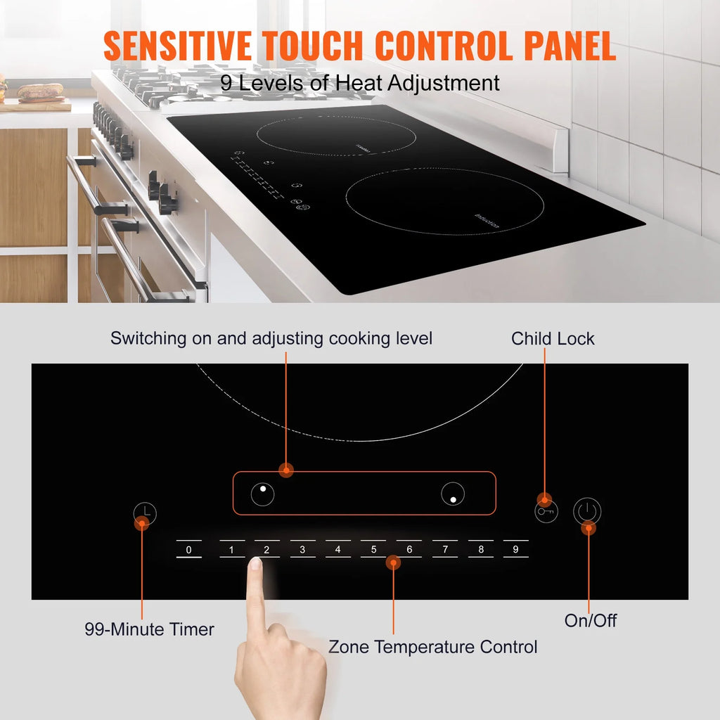 KFFKFF 2 Burners Ceramic Glass Stove Top Touch Control 24 inch Electric Cooktop