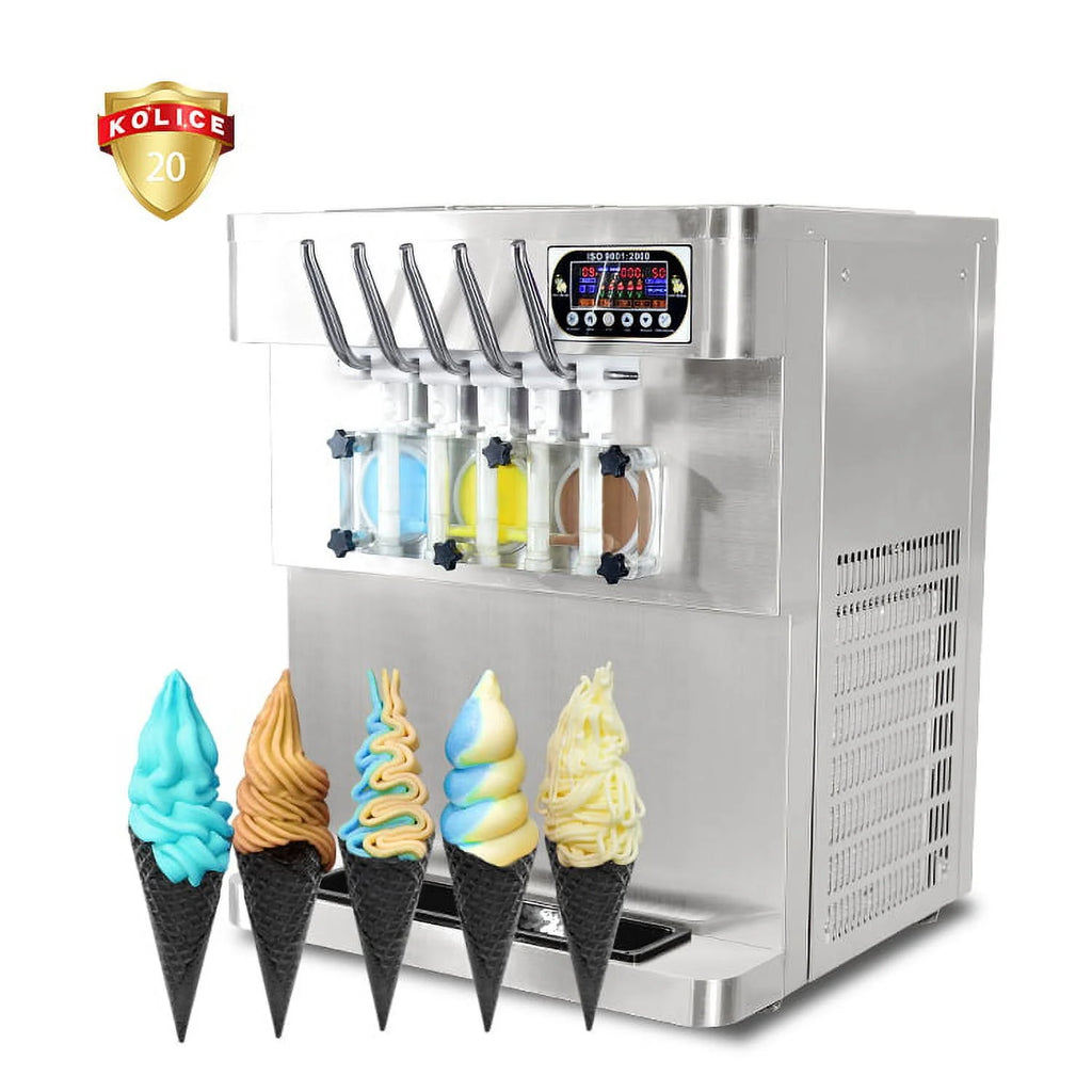 Kolice Commercial 5 Flavors Soft Serve Ice Cream Machine, Ice Cream Maker-5 Different Discharge Nozzles, ETL Certificate