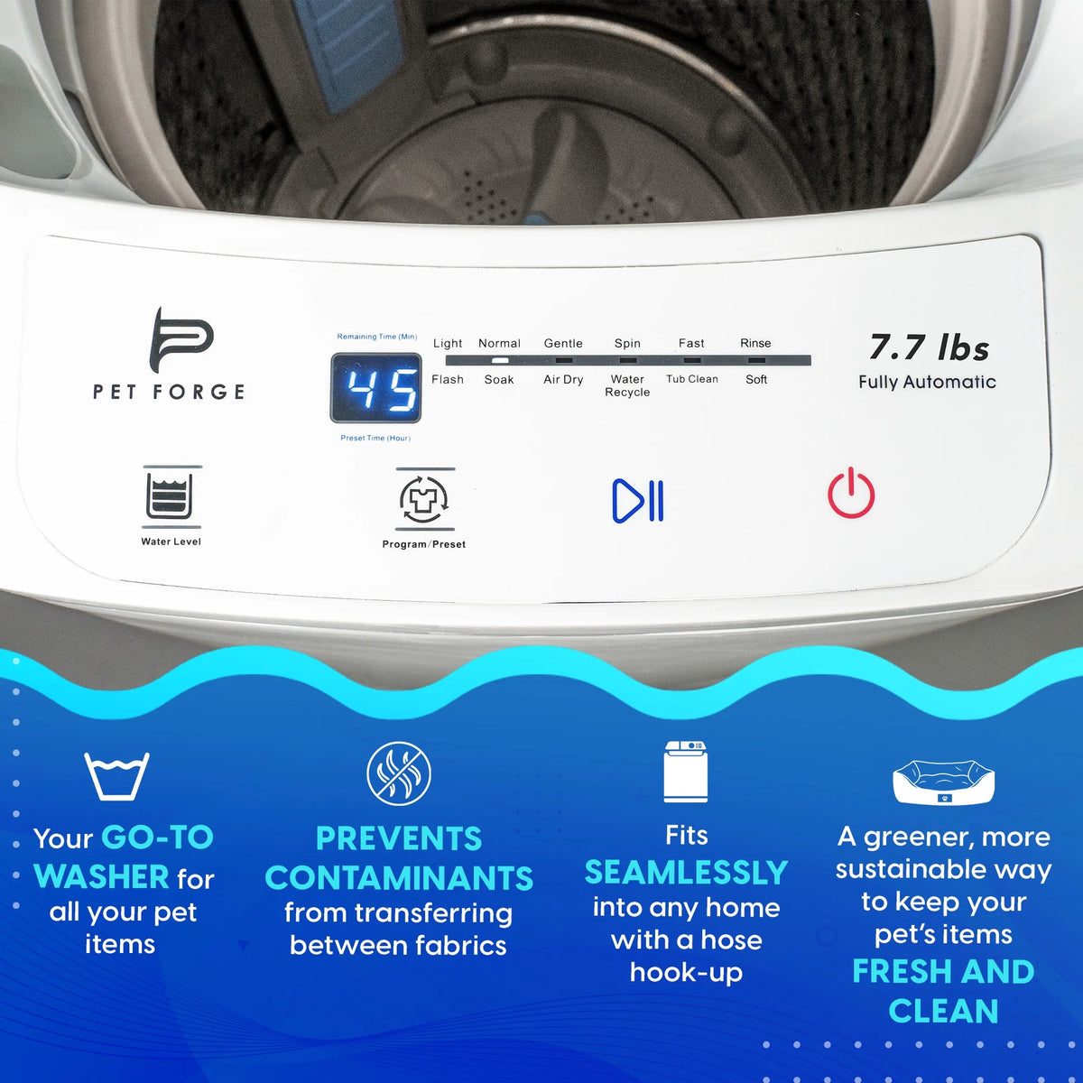 Pet Forge Spin Fresh Portable Pet Washing Machine, Fully Automatic 8 lb Capacity Top Load Washer