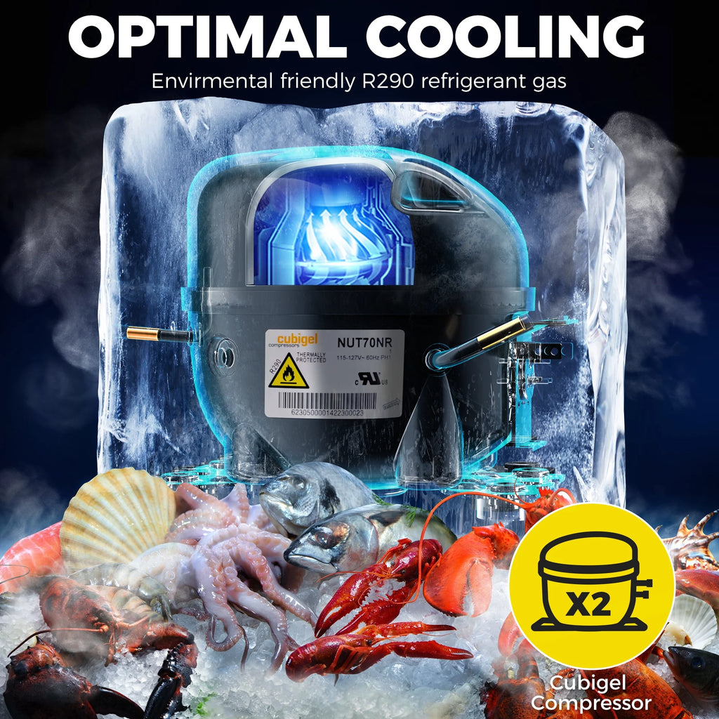 "COOLSKI 48"" Upright Refrigerator Freezer Combo, 36 Cu.ft 2-Door Cooling Appliance for Restaurants"