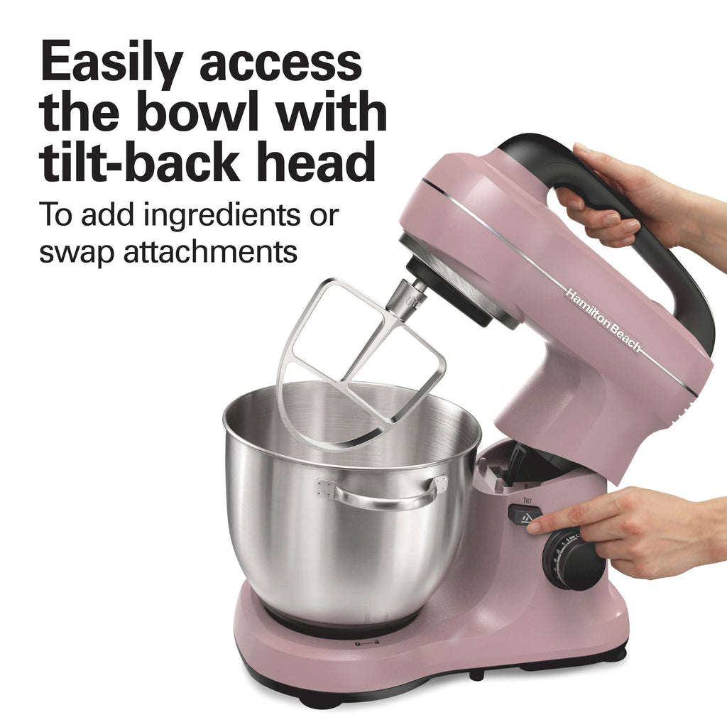 Hamilton Beach 4 Quart Stand Mixer for Kitchen, 7 Speeds, Tilt-Head, Dough Hook, Whisk & Flat Beater, Black