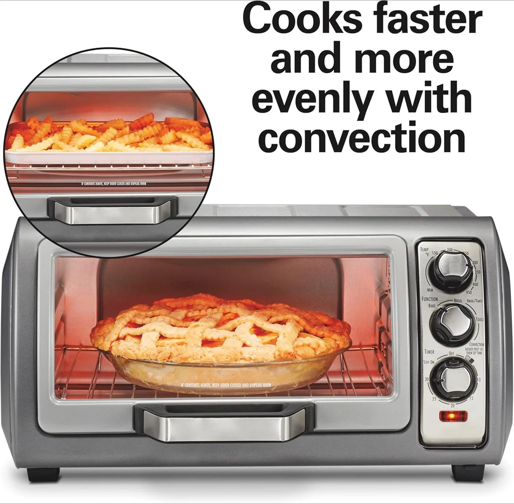 6 Slice Convection Toaster Oven With Easy Reach Roll-Top Door, Bake, Broil & Toast Functions, Auto Shutoff, Silver (31123DA)