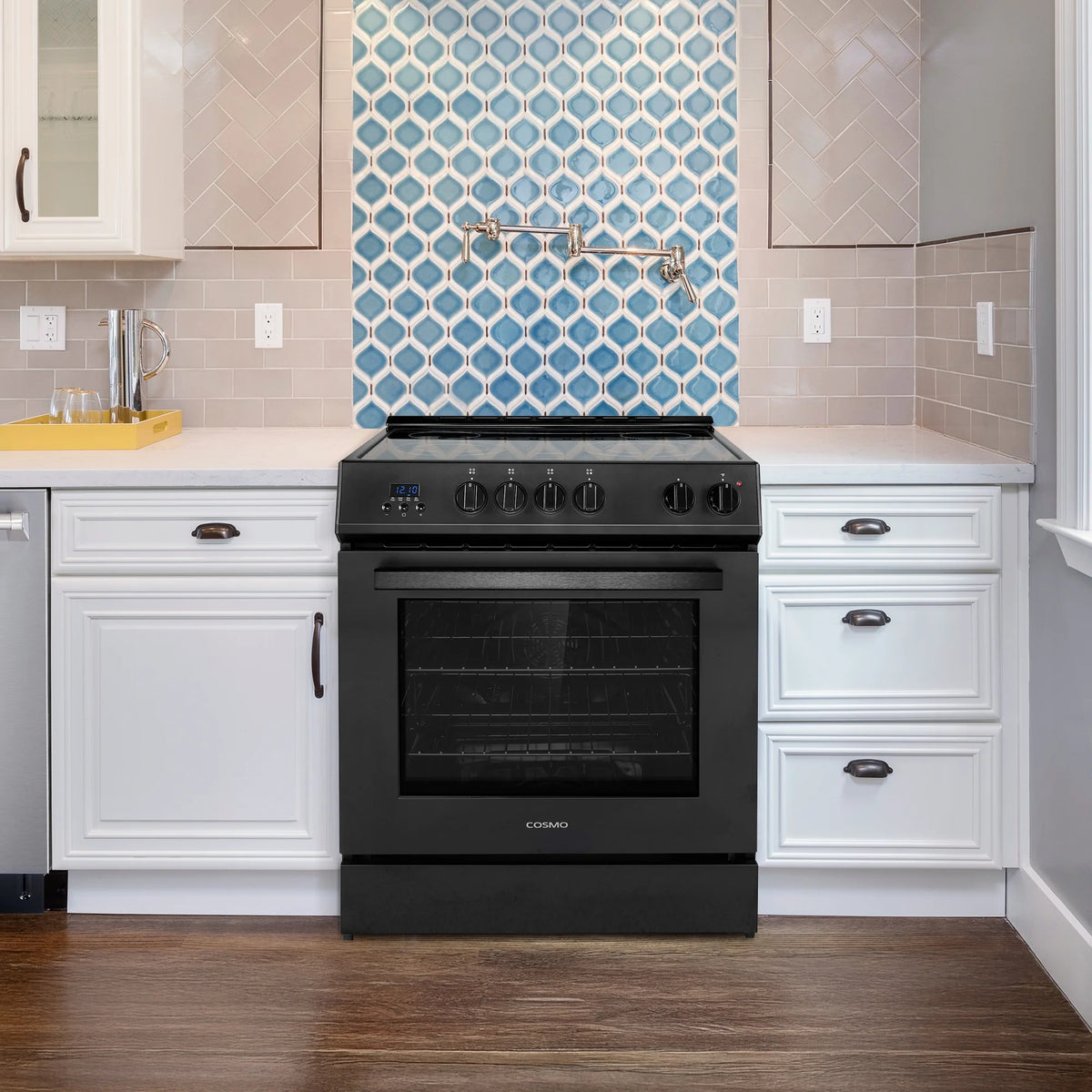 Cosmo 30 in. Stellar Collection 5.0 cu. ft. Electric Range, 4 Burners, Convection Oven in Matte Black