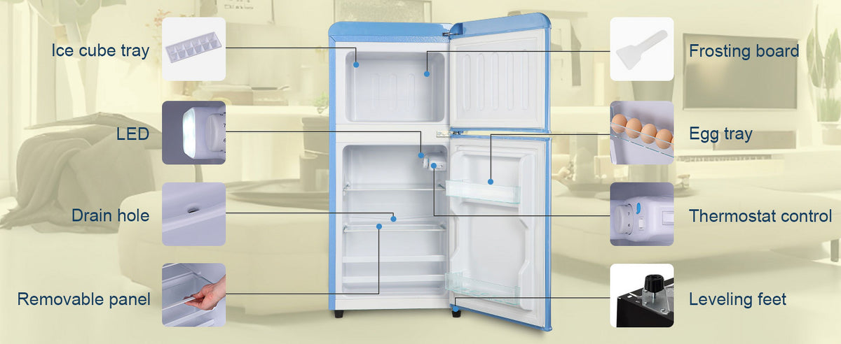KRIB BLING 3.2 Cubic Feet Double Door Mini Fridge with Freezer, Mini Compact Refrigerator 2 Doors for Dorm, Office, Apartment, RV, Bedroom, Black