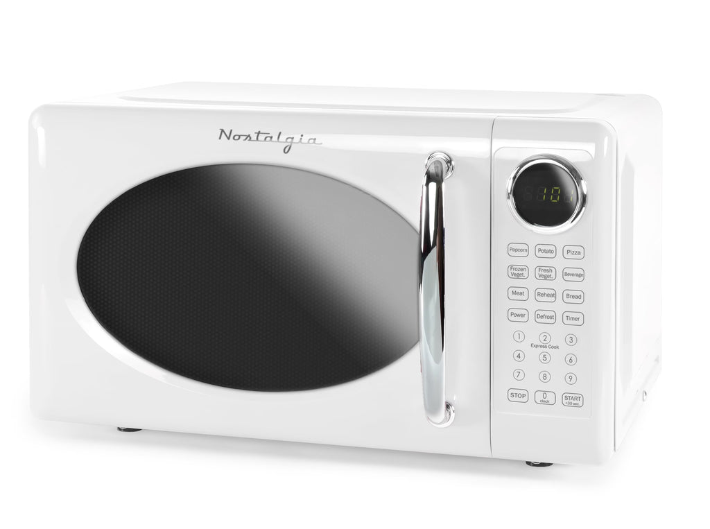 Nostalgia Retro Microwave Oven - 0.7 Cu Ft & 700-Watt Countertop Microwave with Glass Turntable, Child Safety Lock, 8 Auto-Cook Programs & Digital Clock - Aqua