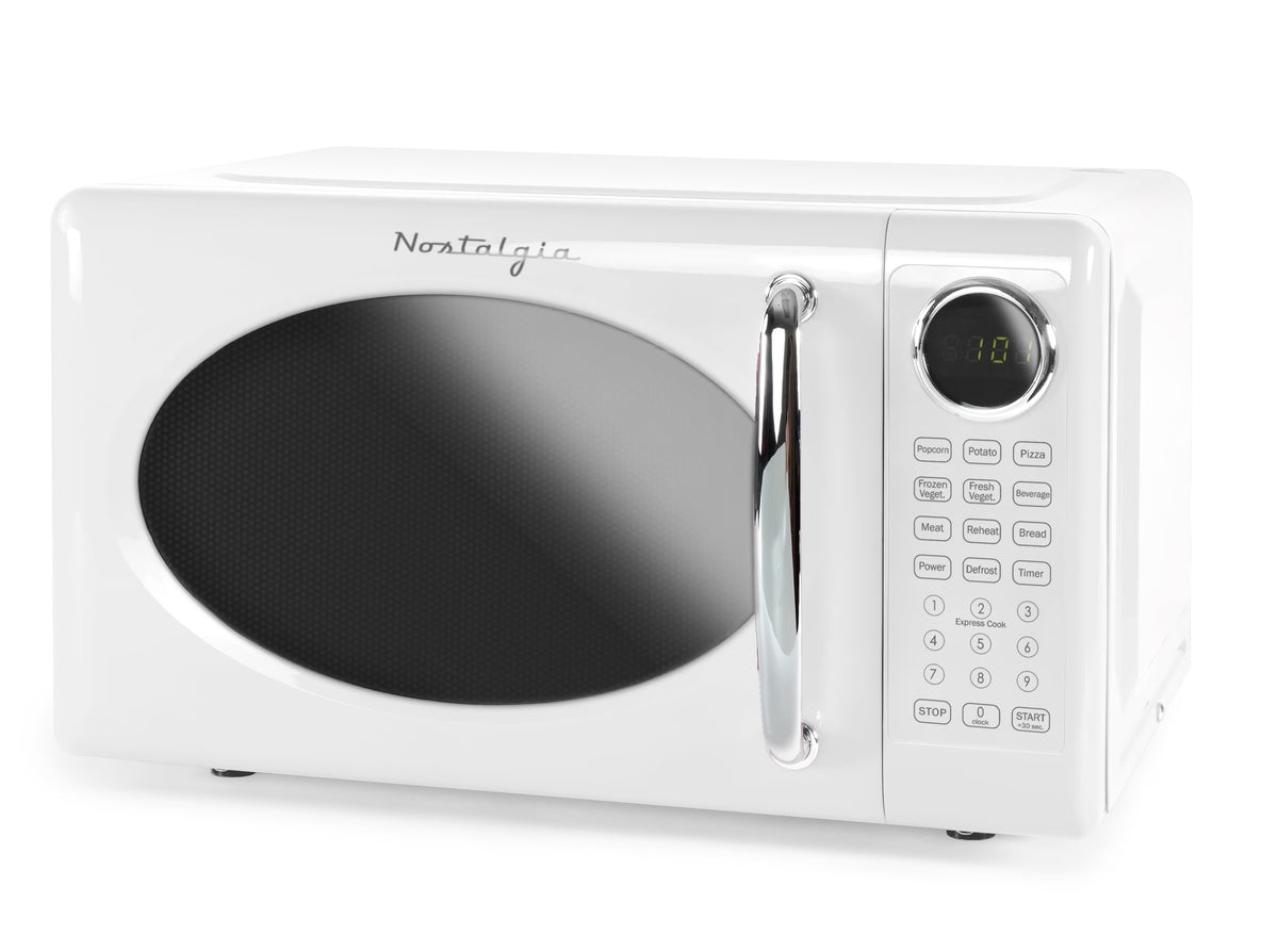 Nostalgia Retro Microwave Oven - 0.7 Cu Ft & 700-Watt Countertop Microwave with Glass Turntable, Child Safety Lock, 8 Auto-Cook Programs & Digital Clock - Aqua