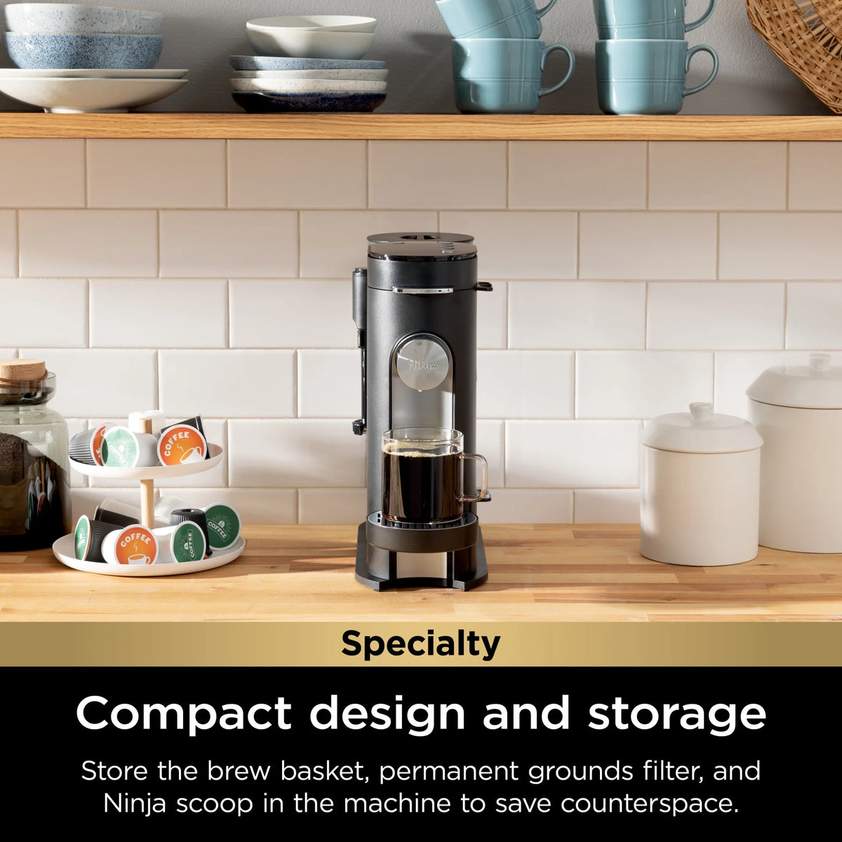 Ninja Pods & Grounds Specialty Single-Serve Coffee Maker with Integrated Milk Frother, Black, PB051