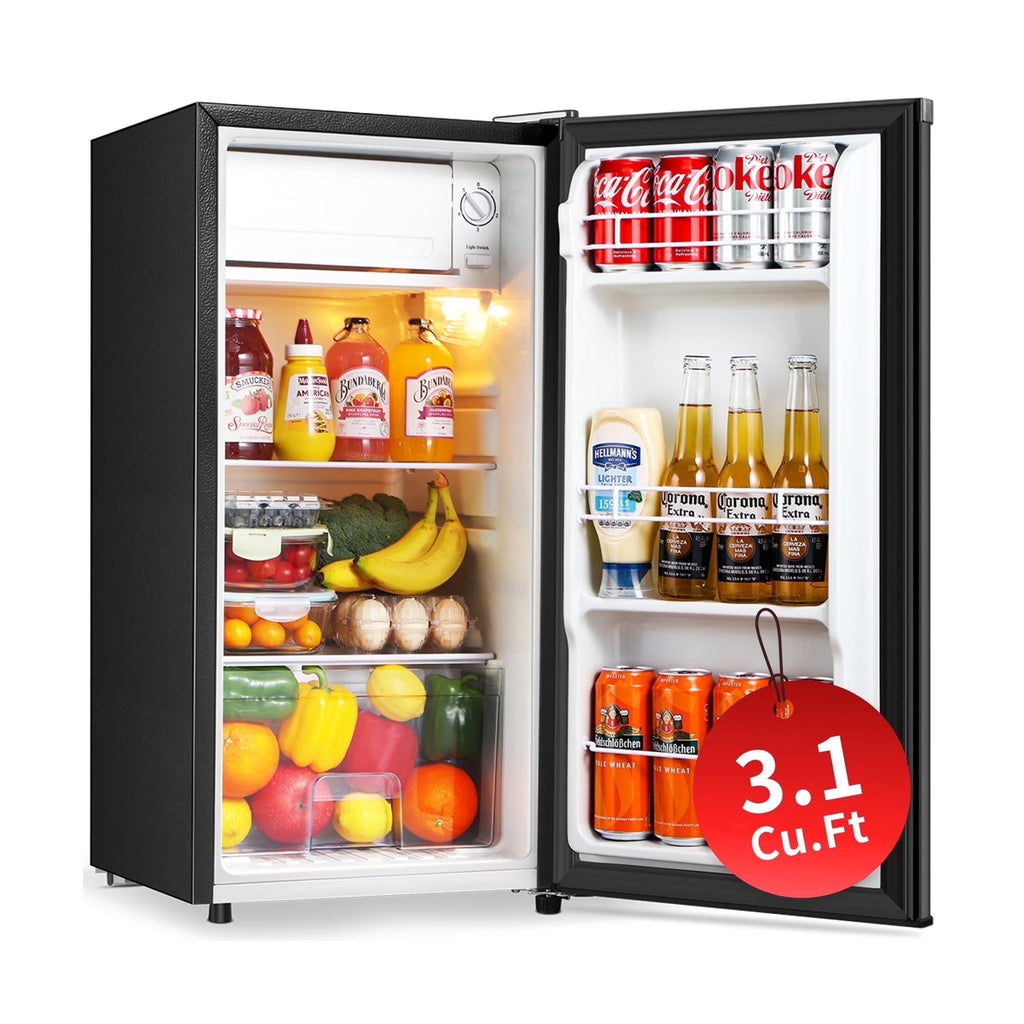 Kcpolre 3.1 Cu.Ft Mini Fridge with Freezer, Adjustable Thermostat, Removable Glass Shelves & Fruit Basket for Dorm Room, Office, Bedroom, Pink