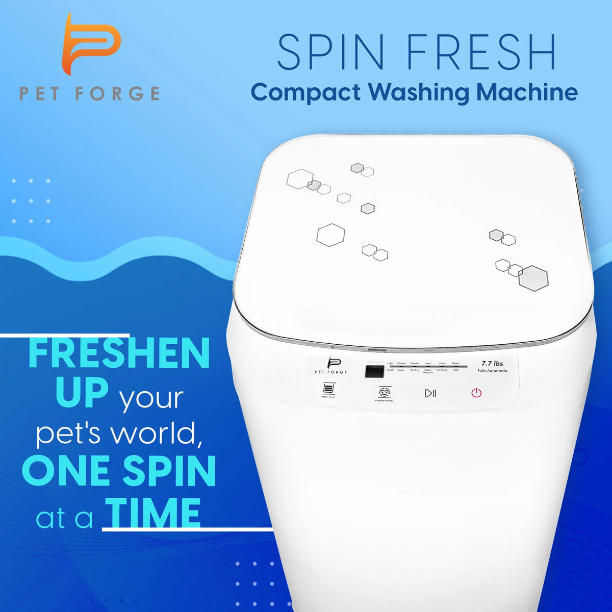 Pet Forge Spin Fresh Portable Pet Washing Machine, Fully Automatic 8 lb Capacity Top Load Washer