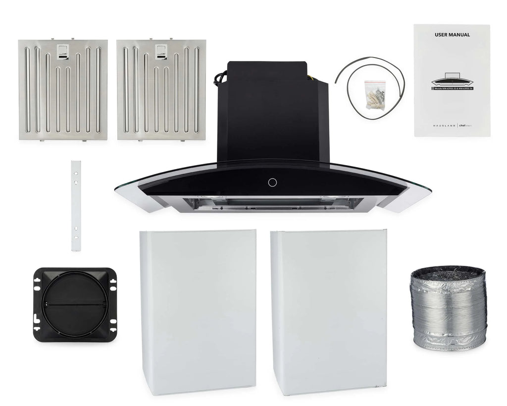 Hauslane|Chef Series WM-639 30-inch Wall Mounted Range Hood | Contemporary Design Professional Suction | Dishwasher Safe Baffle Filters, 3 Speed Settings, Touch Control Panel