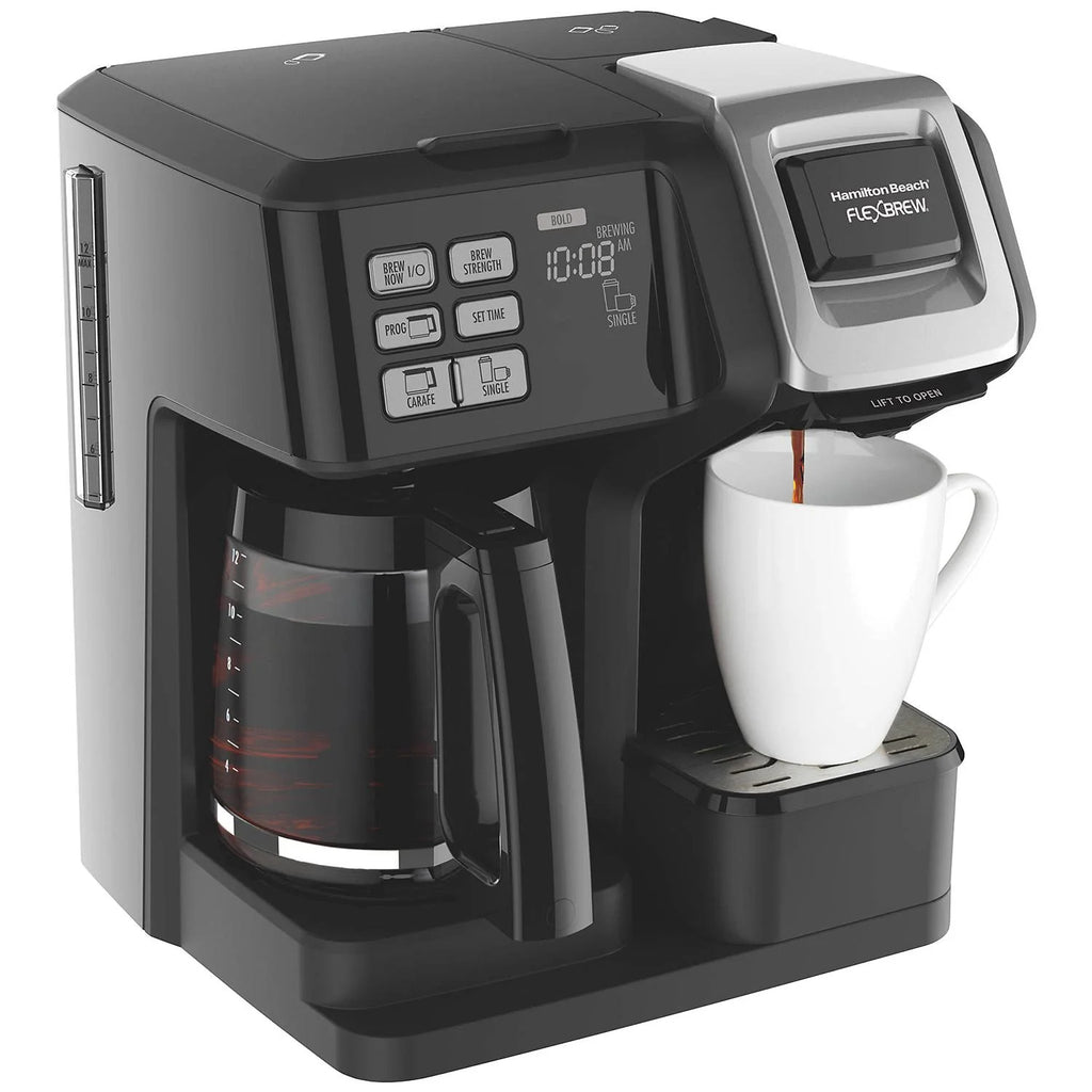 Hamilton Beach FlexBrew Trio 2-Way Coffee Maker, Compatible with K-Cup Pods or Grounds, Combo, Single Serve & Full 12c Pot, Black