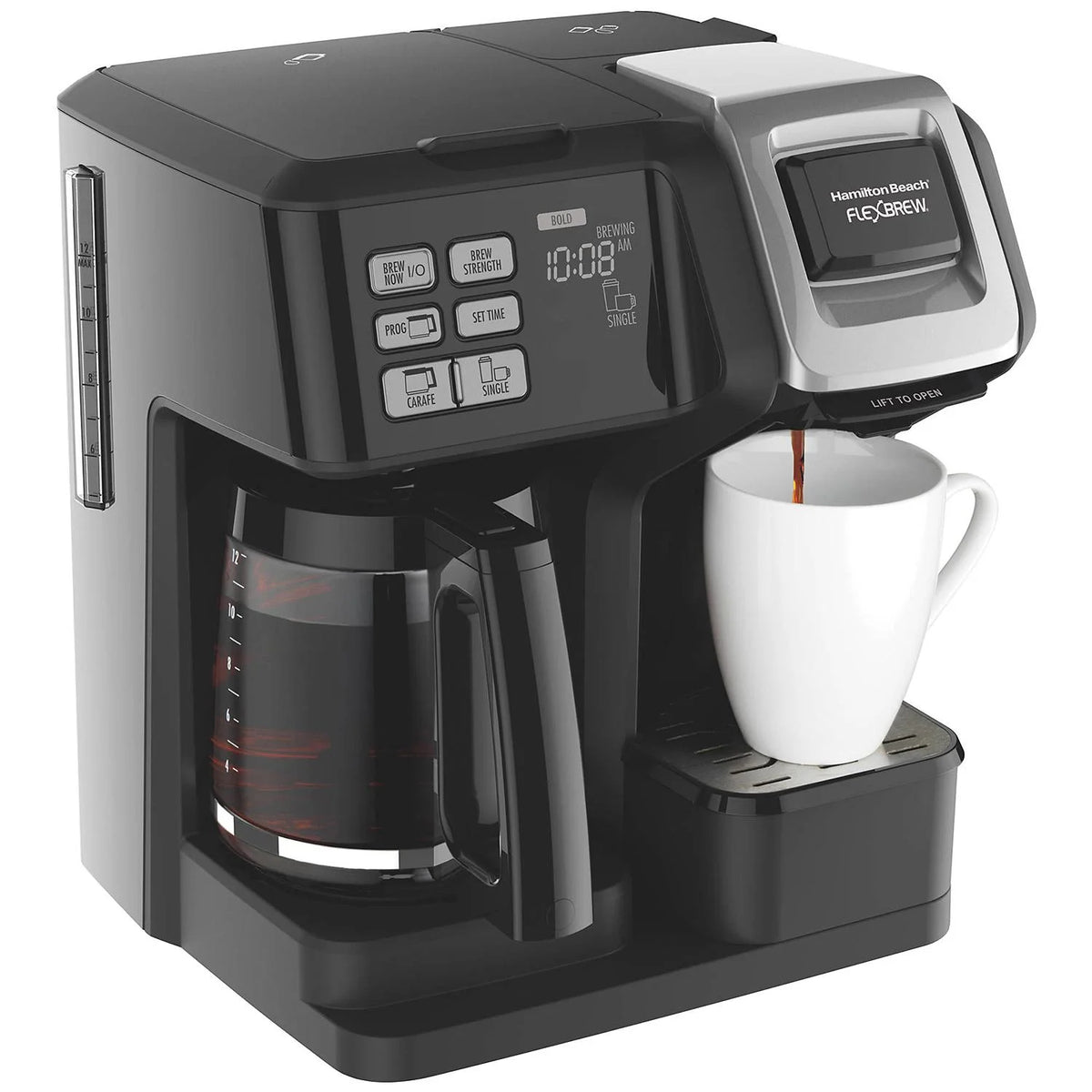 Hamilton Beach FlexBrew Trio 2-Way Coffee Maker, Compatible with K-Cup Pods or Grounds, Combo, Single Serve & Full 12c Pot, Black