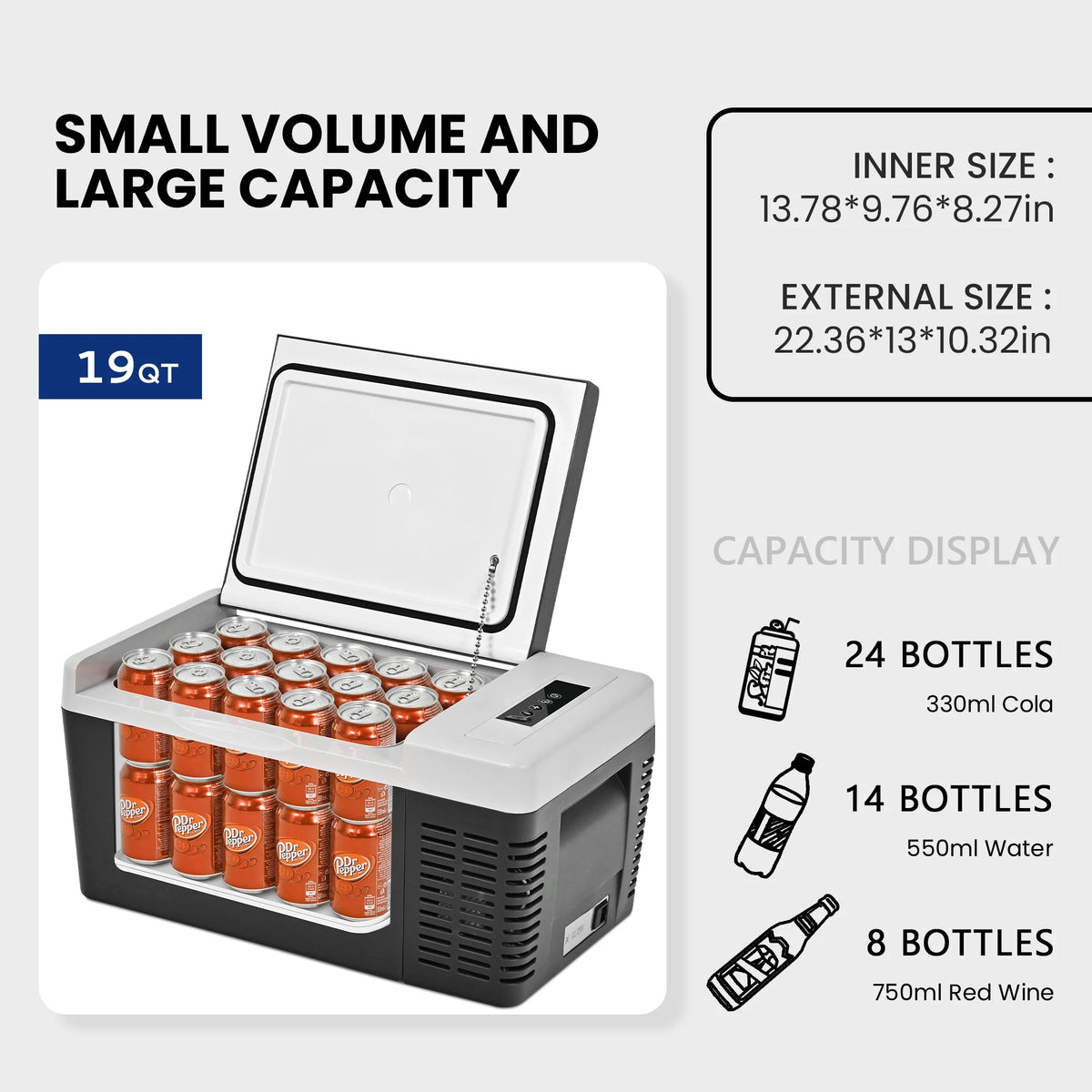 Simzlife 12 Volt 19QT(18L) Portable Car Refrigerator, -4℉~50℉, 12/24V DC & 110-240V AC, Mini Fridge for RV Camping, Travel, Truck, Home, Black