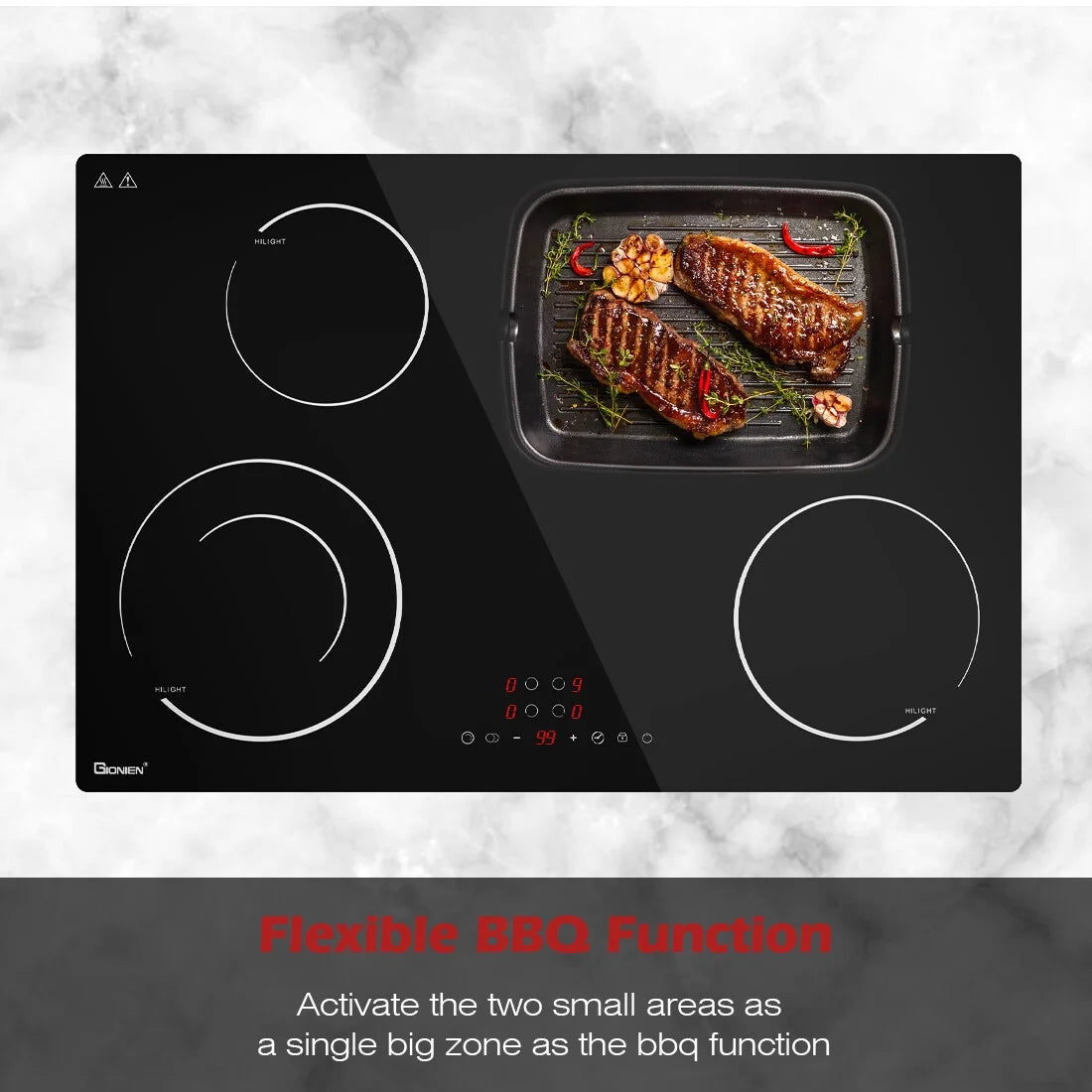 GIONIEN Electric Cooktop 30 Inch Ceramic Cooktop 4 Burners, 220V~240V Flexi Zone