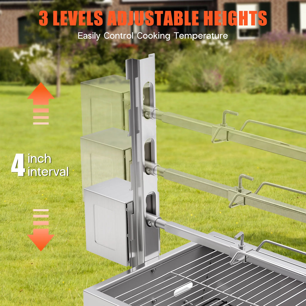 LUXOAK Electric BBQ Rotisserie Grill Kit, 46" 132 Lbs Capacity, 45W Motor, Height-Adjustable Stainless Steel Pig Roaster with Triangular Stability Support Stand for Pig Lamb