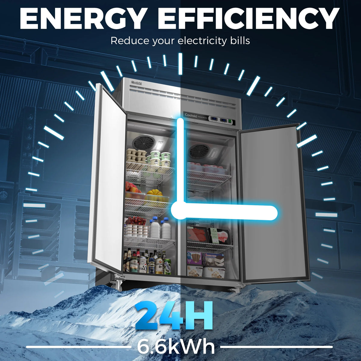 "COOLSKI 48"" Upright Refrigerator Freezer Combo, 36 Cu.ft 2-Door Cooling Appliance for Restaurants"