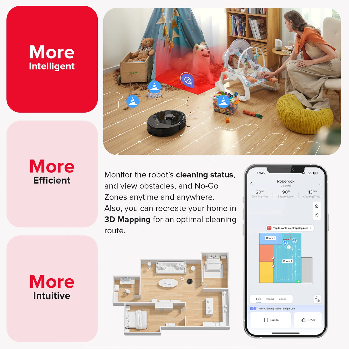 Roborock Q8 Max+ Robot Vacuum and Mop with Self-Emptying, Obstacle Avoidance, LiDAR Navigation, 5500Pa Suction Power, and App Control