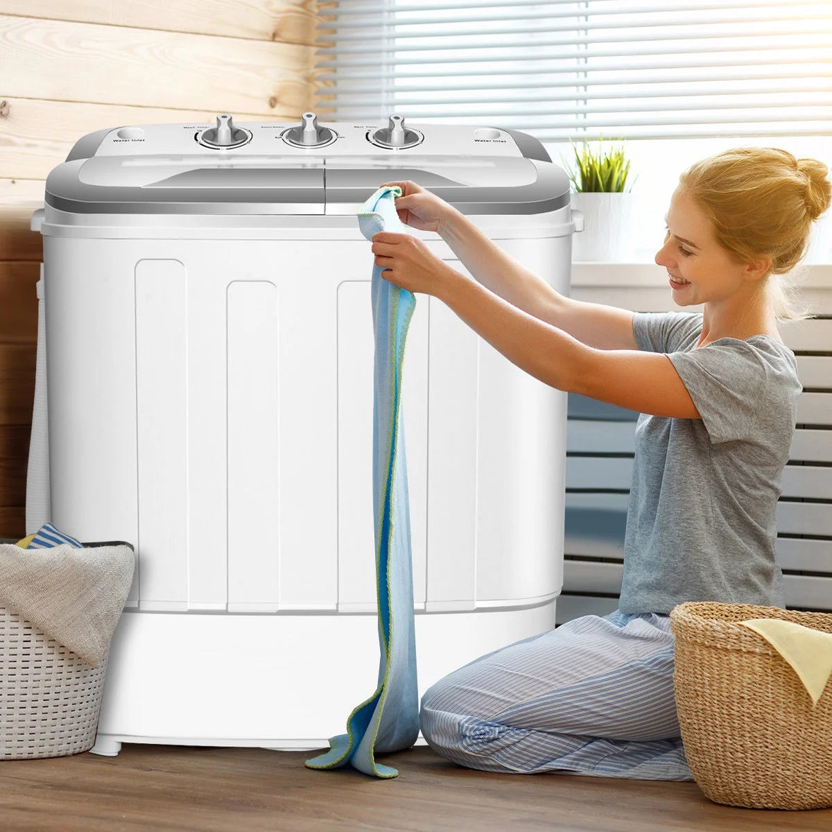 Gymax 8lbs Compact Mini Twin Tub Washing Machine Washer Spinner