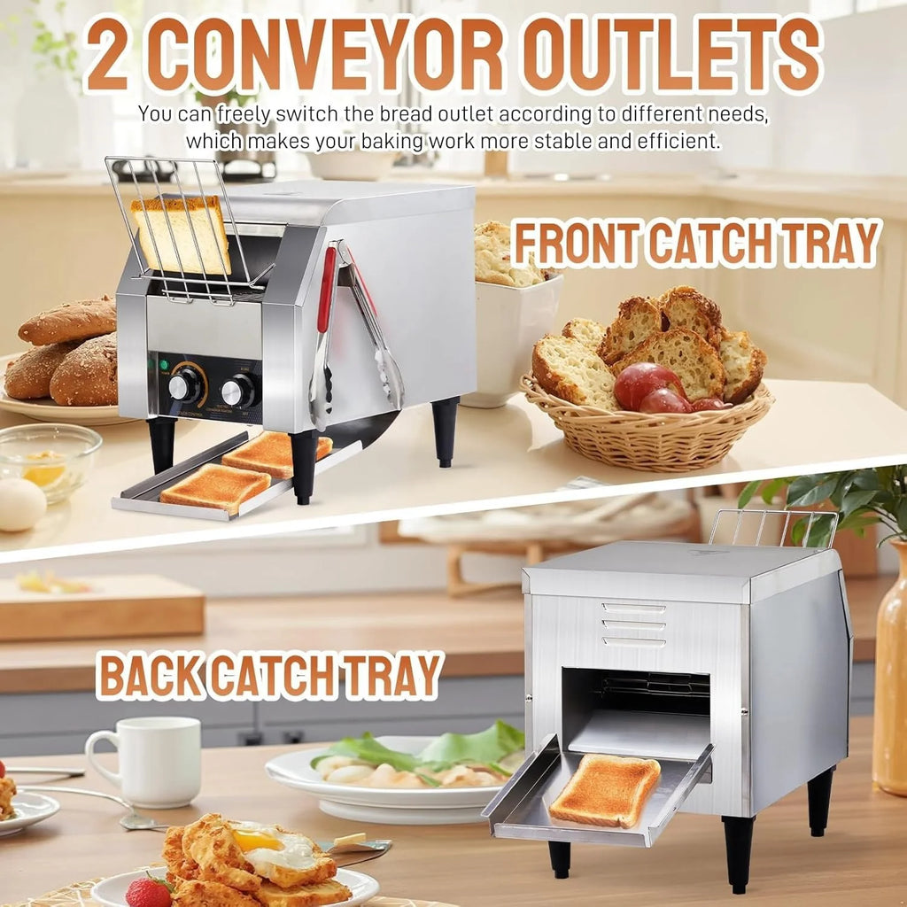 Ktaxon Commercial Conveyor Toaster, 150 Slices/Hour, 1300W, Front/Rear Outlet, Silver