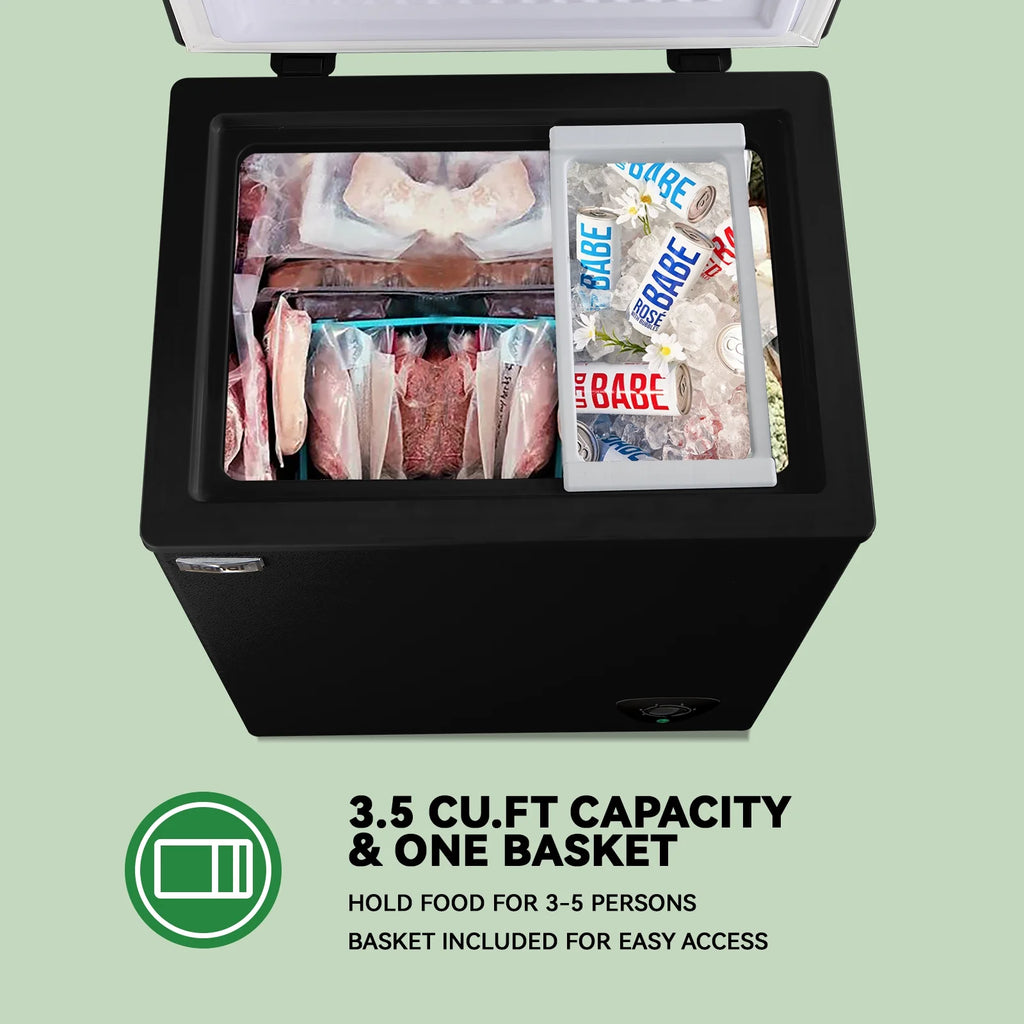 WANAI 5.0 Cubic Feet Chest Freezer Large Home Deep Freezers Black Top Door with Removable Basket
