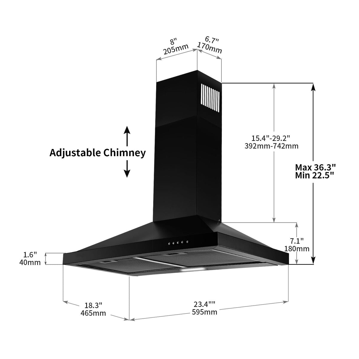 "Joeaonz 24"" Wall Mount Convertible Range Hood, 450CFM, Stainless Steel, 3-Speed with LED Light"