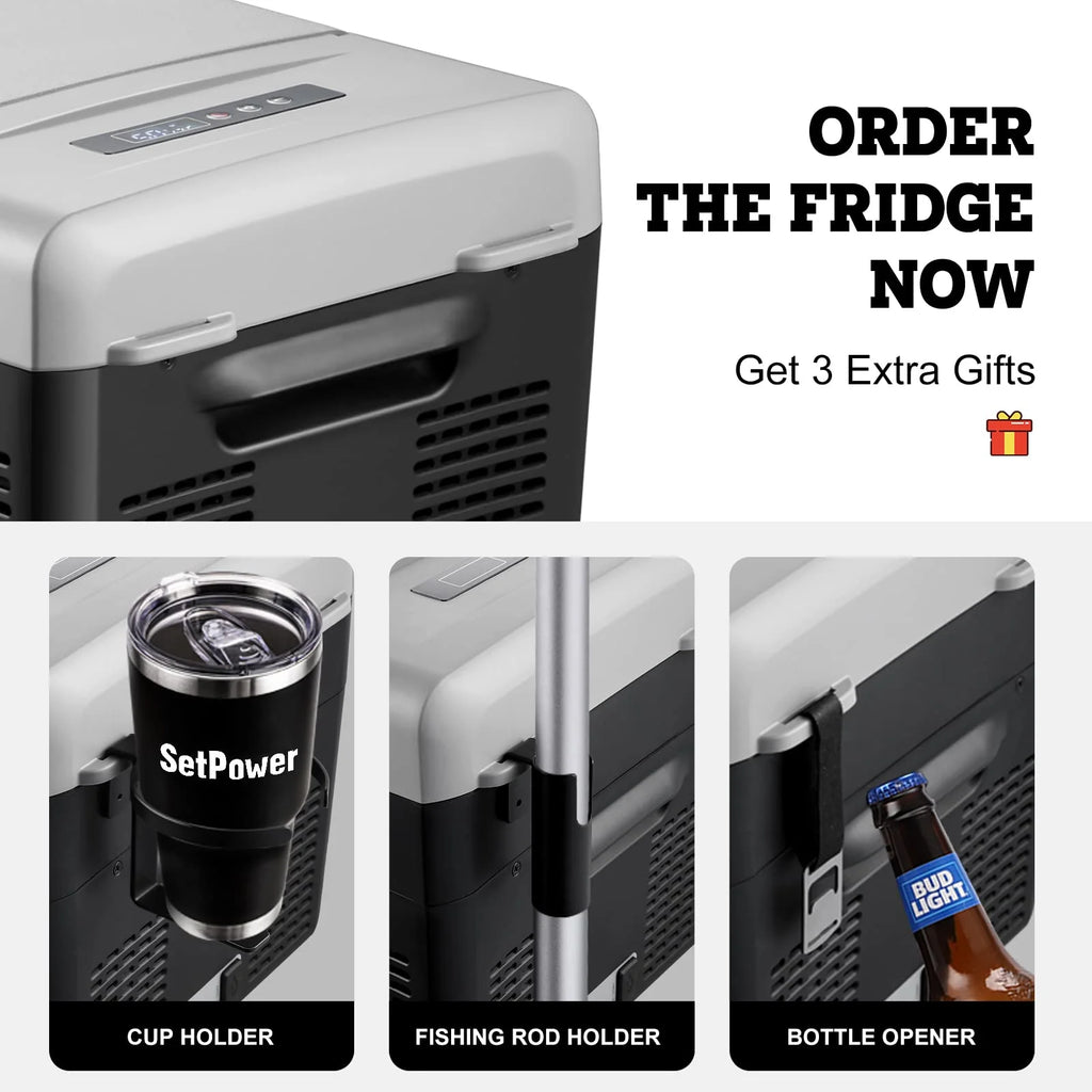 Setpower FC15 12V Portable Refrigerator with AC Adapter, 15.8 Quart Car Freezer Fridge for Camping, Fast Cooling, -4a??-68a??, 3-Year Warranty, Car, RV, Truck, Home and Outdoor Use, DC & AC, Green